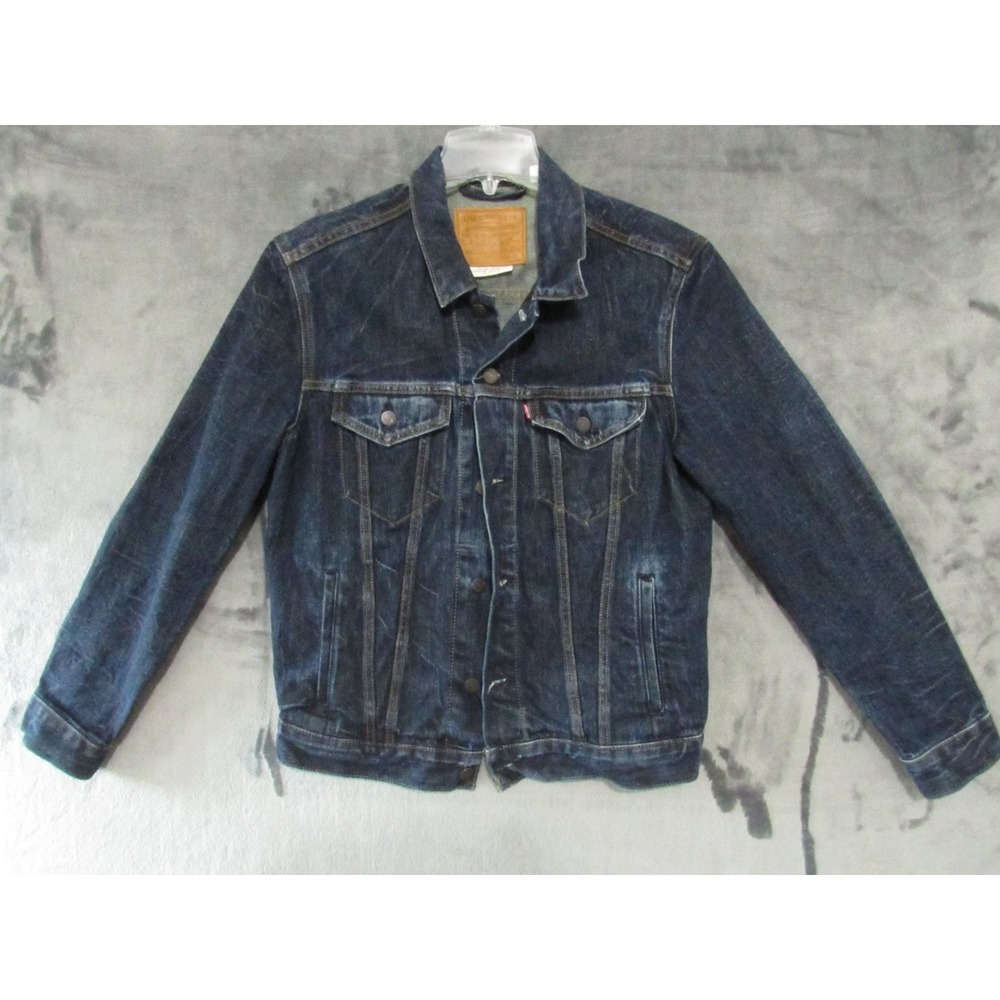 Levi's Premium Men's Blue Denim Trucker Jacket Size M Medium Dark Wash Classic